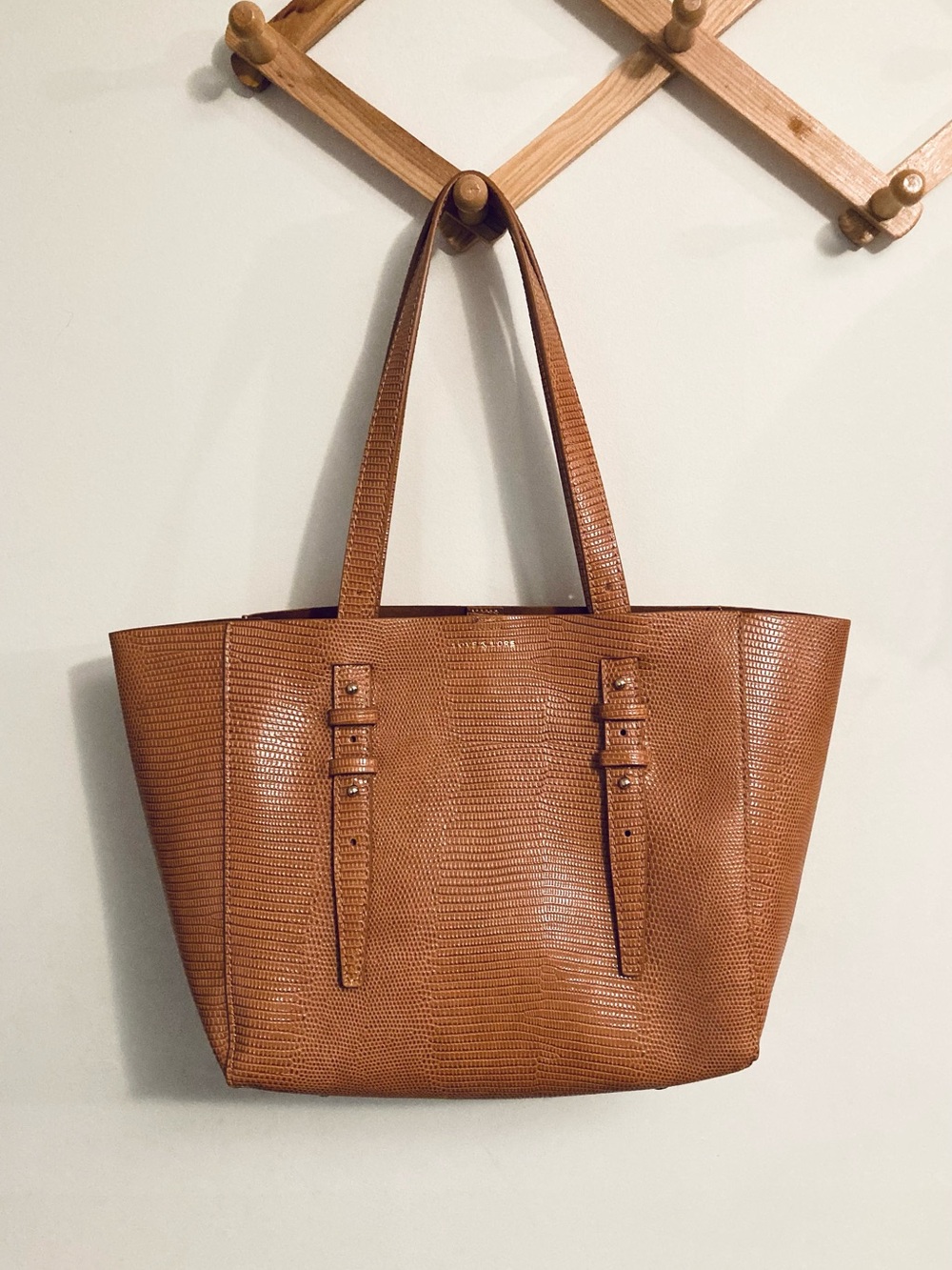 Love & Lore Structured Lizard-Embossed Tan Tote Bag Summer Purse NWTS